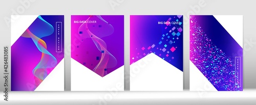 Modern Covers Set. Big Data Neon Tech Wallpaper. Pink Purple Blue Digital Vector Cover