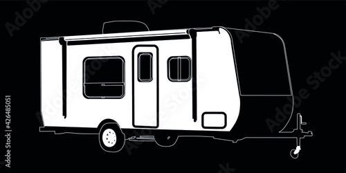 camper white on black background