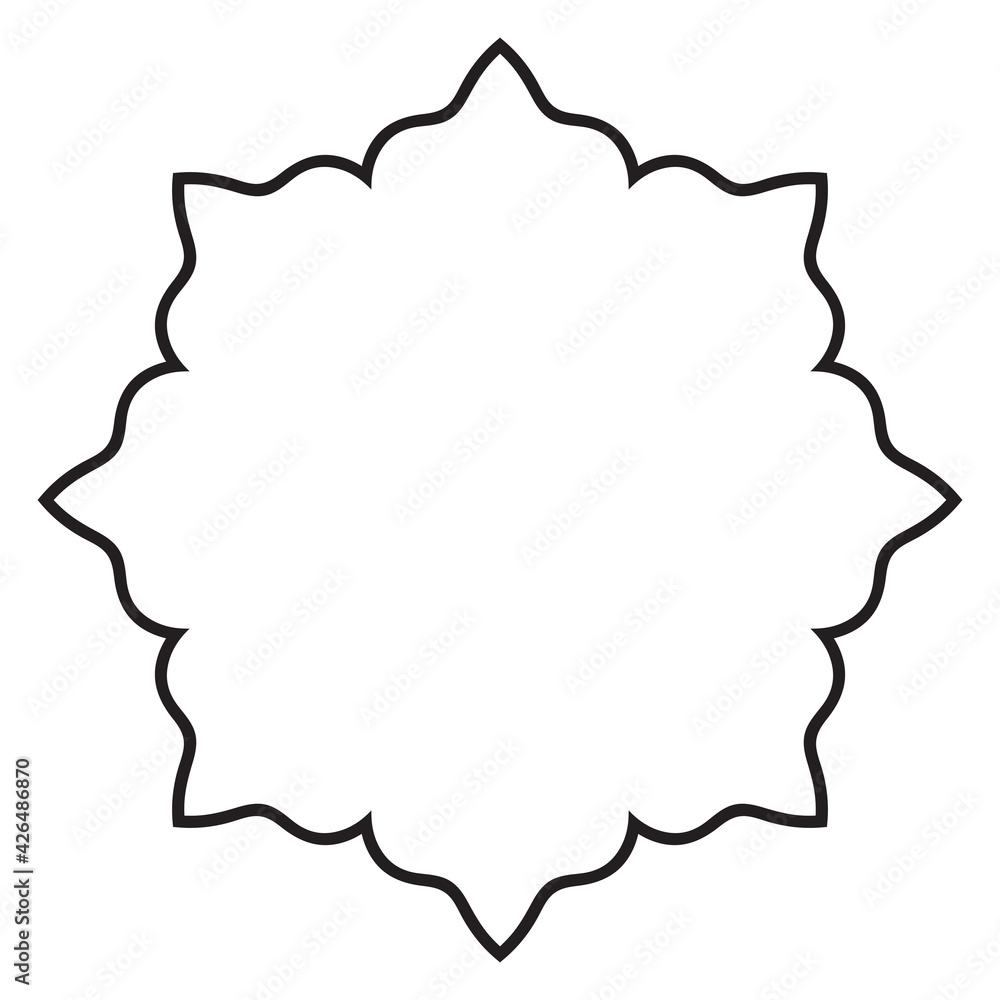Abstract doodle curly thin line round frame isolated on white background. Mandala border. 