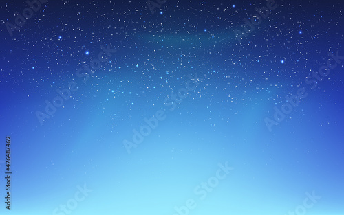 Space background with northern lights. Aurora borealis and shining stars. Color starry sky with milky way. Realistic cosmos texture. Bright galaxy. Vector illustration