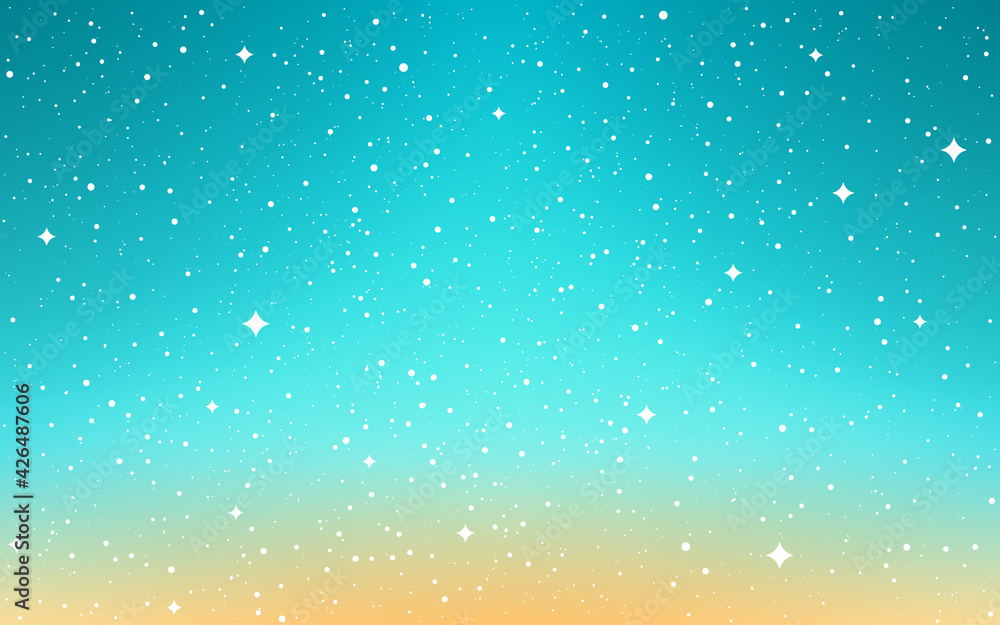 Space background. Cartoon cosmos. Color sky with shining stars. Bright cosmos with milky way. Aurora with stardust. Shiny galaxy. Vector illustration