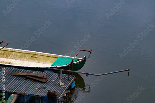 Dock with boats on the Po river. Casalmaggiore, Lombardia, Italia photo