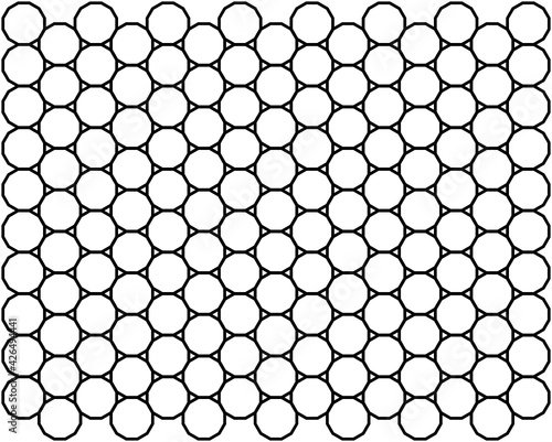Patrón de dodecágonos negros creando un entramado sobre fondo blanco