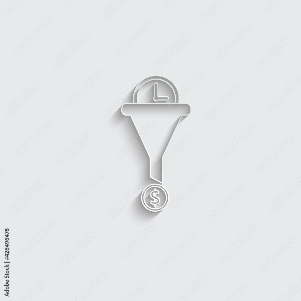 paper time is money icon. Dollar coins and Hourglass icon paper time is money icon. Dollar coins and Hourglass icon