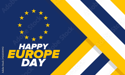 Europe Day. Annual public holiday in May. Is the name of two annual observance days - 5 May by the Council of Europe and 9 May by the European Union. Poster, card, banner and background. Vector
