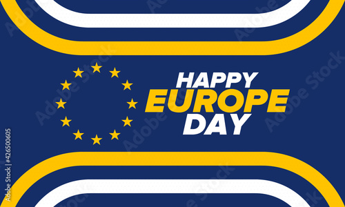 Europe Day. Annual public holiday in May. Is the name of two annual observance days - 5 May by the Council of Europe and 9 May by the European Union. Poster, card, banner and background. Vector