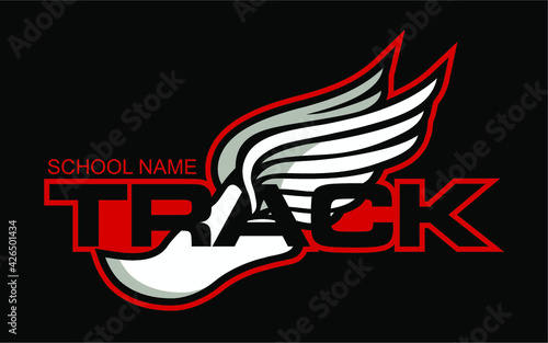 track and field design with winged foot for school, college or league
