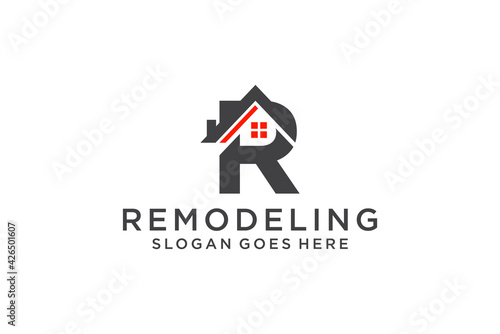 Letter R for Real Estate Remodeling Logo. Construction Architecture Building Logo Design Template Element.