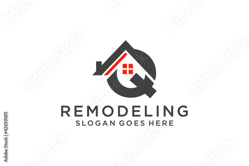 Letter Q for Real Estate Remodeling Logo. Construction Architecture Building Logo Design Template Element.