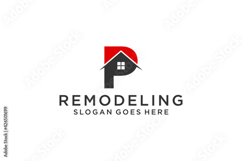 Letter P for Real Estate Remodeling Logo. Construction Architecture Building Logo Design Template Element.