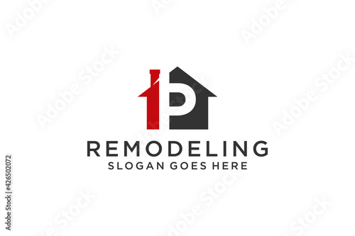 Letter P for Real Estate Remodeling Logo. Construction Architecture Building Logo Design Template Element.