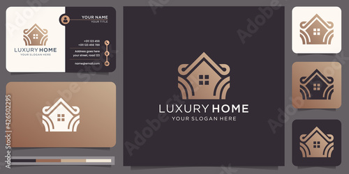 Luxury home design decoration.modern home for construction  home  real estate  building  property. minimal  awesome trendy professional logo design template and business card design. Premium Vector