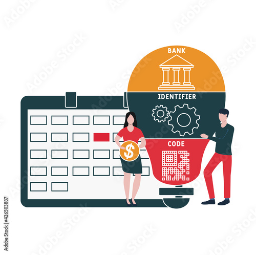 Flat design with people. BIC - Bank Identifier Code  acronym, business concept background.   Vector illustration for website banner, marketing materials, business presentation, online advertising.