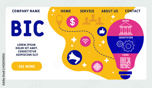 Vector website design template . BIC - Bank Identifier Code  acronym. business concept background. illustration for website banner, marketing materials, business presentation, online advertising