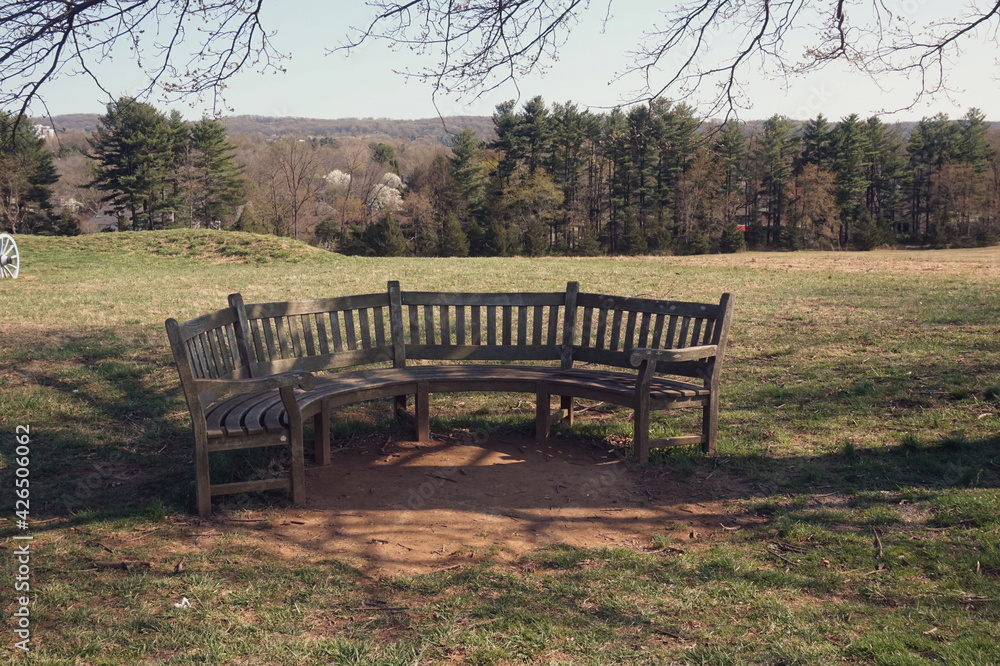 Semi Circular Bench Seating at Valley Forge Park on Spring Day