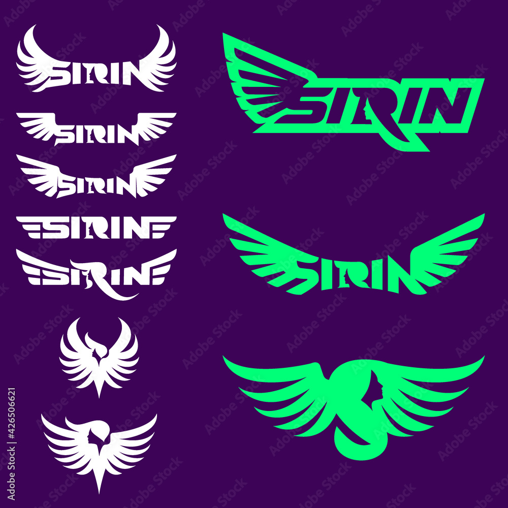 Obraz premium Sirin symbol and wordmark set vector illustration for brand, identity, tshirt print, or any other purpose,