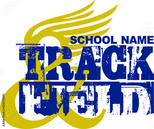 distressed track and field team design with wings for school, college or league