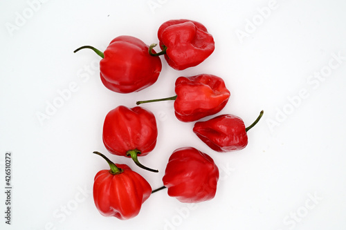 Leinwand Poster Red chili peppers on a white background