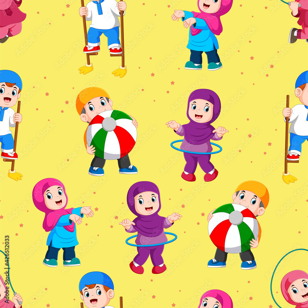 The pattern of the muslim children are playing with their toy The pattern of the muslim children are playing with their toy
