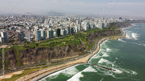 Aerial view of Lima city from Miraflores at afternoon.