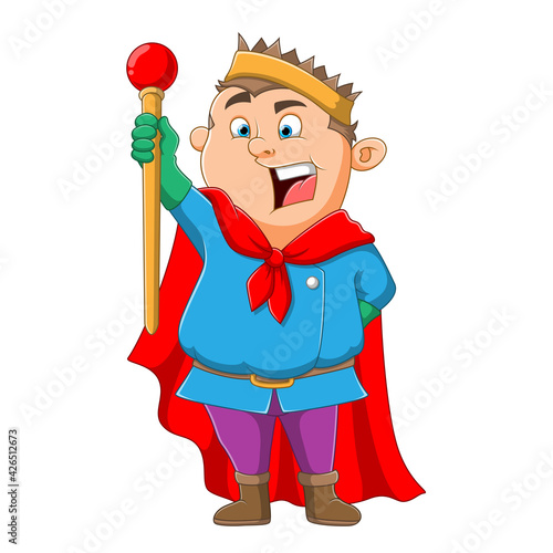 The king of the viking man is holding the staff and wearing the king's clothes