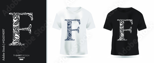 Creative (F) Letter contain Random Arabic Letters Without specific meaning in English ,t-shirt design, Vector illustration.