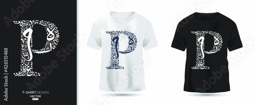 Creative (P) Letter contain Random Arabic Letters Without specific meaning in English ,t-shirt design, Vector illustration.