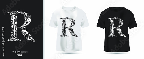 Creative (R) Letter contain Random Arabic Letters Without specific meaning in English ,t-shirt design, Vector illustration.
