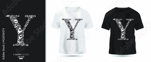 Creative (Y) Letter contain Random Arabic Letters Without specific meaning in English ,t-shirt design, Vector illustration.