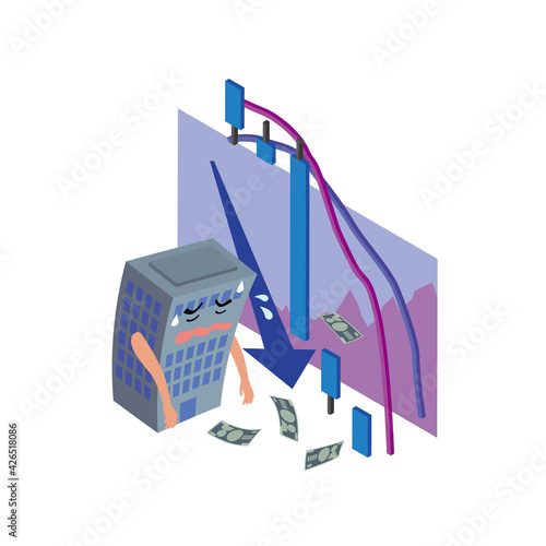 株価ダウンで悲しむ会社キャラクター