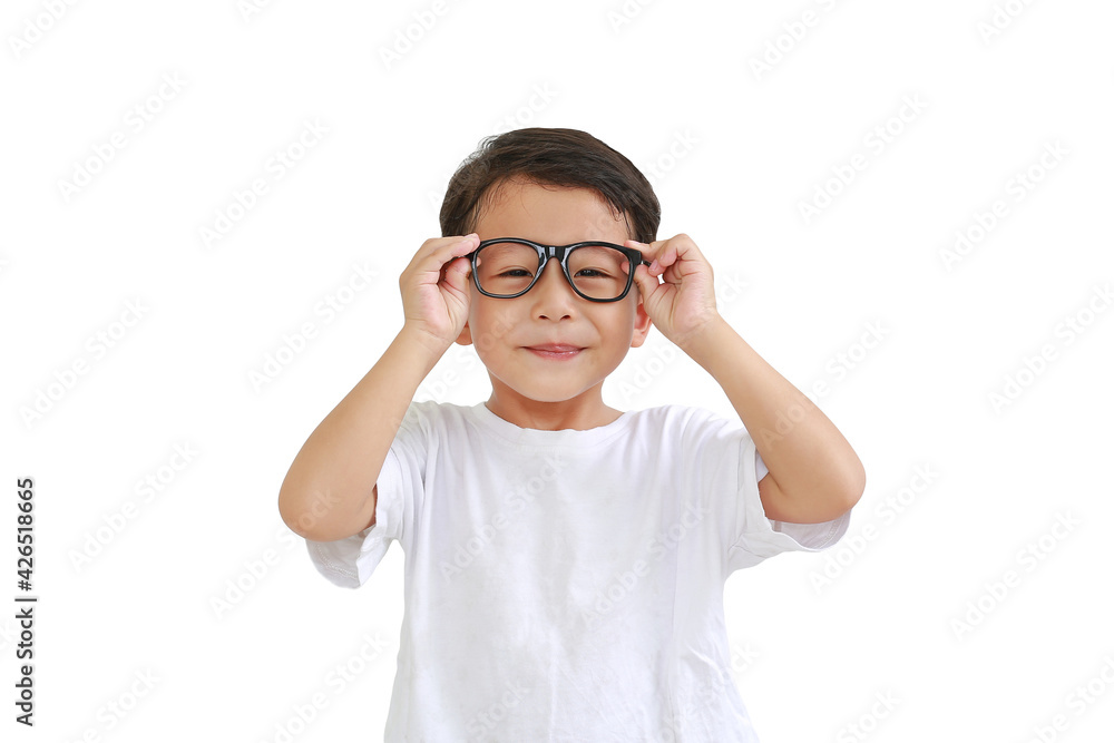 Portrait of funny asian little boy child wearing glasses isolated on white background Portrait of funny asian little boy child wearing glasses isolated on white background