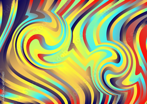 Red Yellow and Blue Abstract Curvature Ripple Lines Background