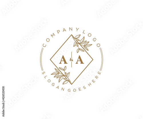 initial AA letters Beautiful floral feminine editable premade monoline logo suitable for spa salon skin hair beauty boutique and cosmetic company.
