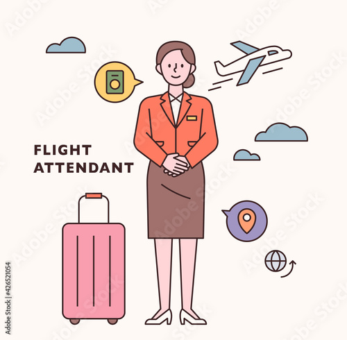 Stewardess character and icon set. flat design style minimal vector illustration.