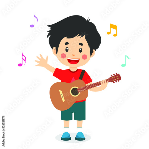 Cute Little Boy Play Guitar Concert Illustration