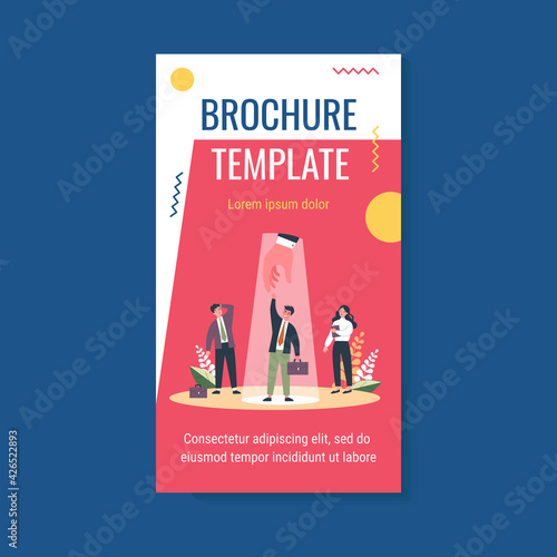 Professional selection concept. Employer choosing candidate and giving hand to employee under spotlight. Vector illustration for hiring, human resource, talent search, competition topics