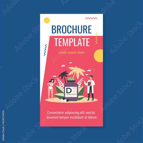 Tiny doctor recommending vitamin D for wellbeing flat vector illustration. Cartoon people getting medicine in nutrient deficiency. Food supplement and health care concept