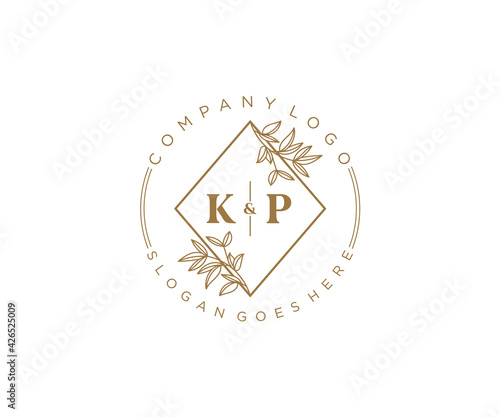 initial KP letters Beautiful floral feminine editable premade monoline logo suitable for spa salon skin hair beauty boutique and cosmetic company. photo