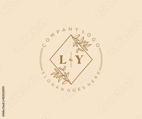 initial LY letters Beautiful floral feminine editable premade monoline logo suitable for spa salon skin hair beauty boutique and cosmetic company.