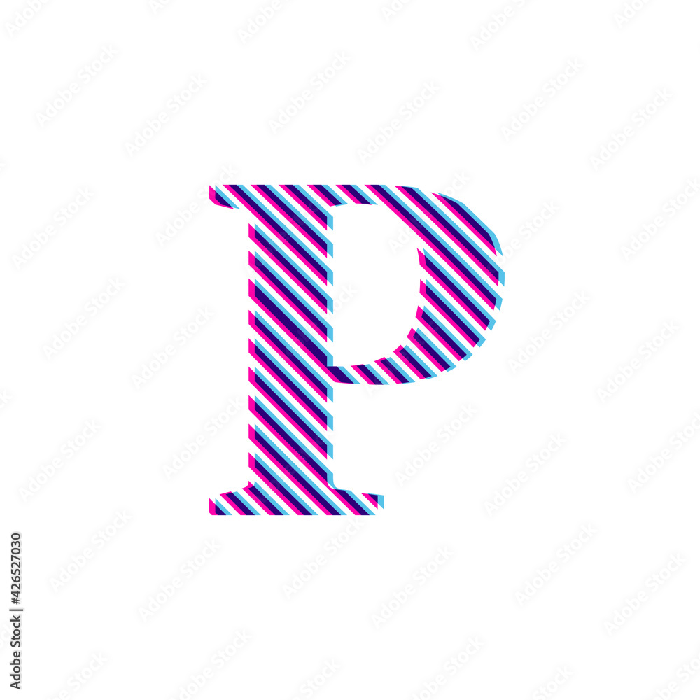 Capital letter P, letter in purple embroidered fabric Capital letter P, letter in purple embroidered fabric