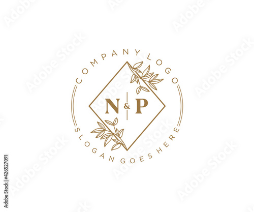 initial NP letters Beautiful floral feminine editable premade monoline logo suitable for spa salon skin hair beauty boutique and cosmetic company.