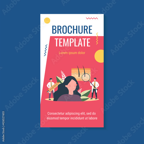 Tiny dermatologists curing epidermis illness flat vector illustration. Cartoon abstract doctors giving diagnostics to patient with dry face. Dermatology, cosmetology and skin inflammation concept