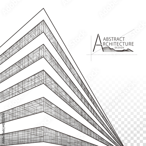 Architecture building construction perspective design, abstract modern urban building line drawing.