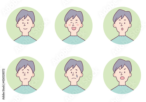 男性　顔　アイコン　表情セット