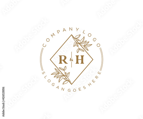 initial RH letters Beautiful floral feminine editable premade monoline logo suitable for spa salon skin hair beauty boutique and cosmetic company.