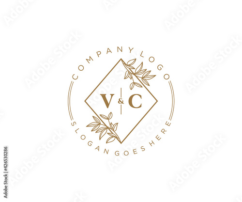initial VC letters Beautiful floral feminine editable premade monoline logo suitable for spa salon skin hair beauty boutique and cosmetic company.