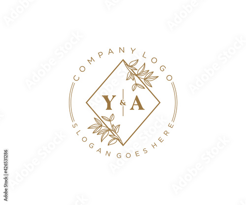 initial YA letters Beautiful floral feminine editable premade monoline logo suitable for spa salon skin hair beauty boutique and cosmetic company.