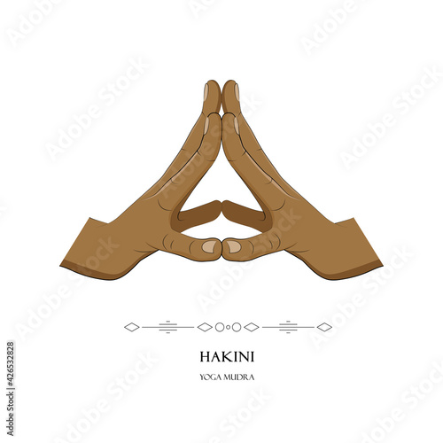 Hand in Hakini yoga mudra isolated on a white background. Yogic hand gesture.Vector illustration