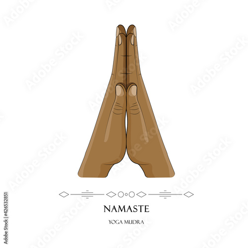 Hand in Namaste yoga mudra isolated on a white background. Yogic hand gesture.Vector illustration
