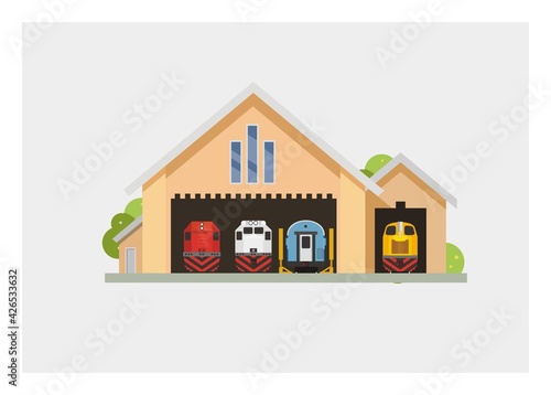 Train depot building. Simple flat illustration.